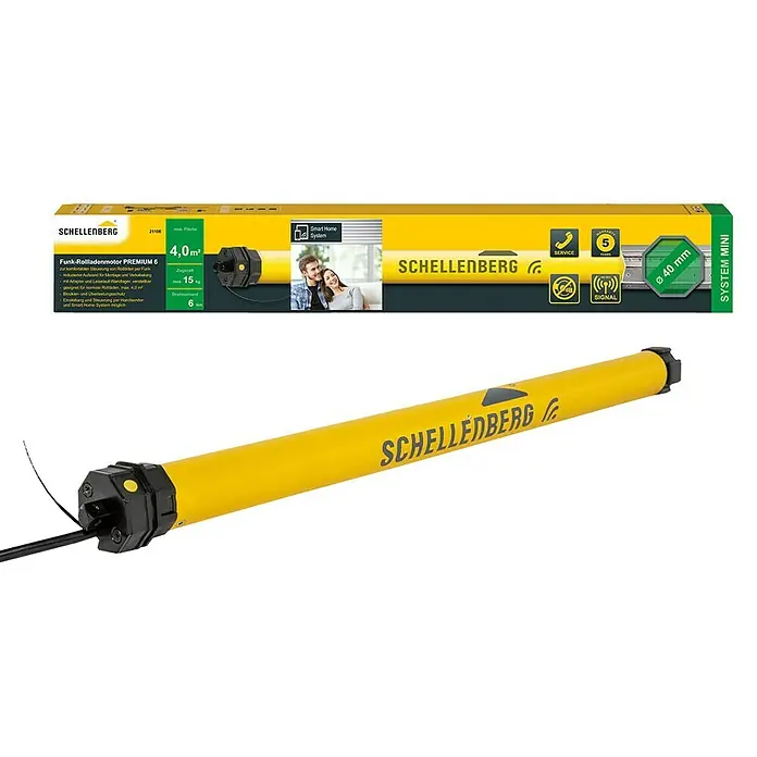 Schellenberg Funk-Rohrmotor Premium 6 Mini - Max. Rollladenfläche: 4 m² bei Kunststoffrollläden, Einbaulänge: 570 mm, Zugkraft: 15 kg