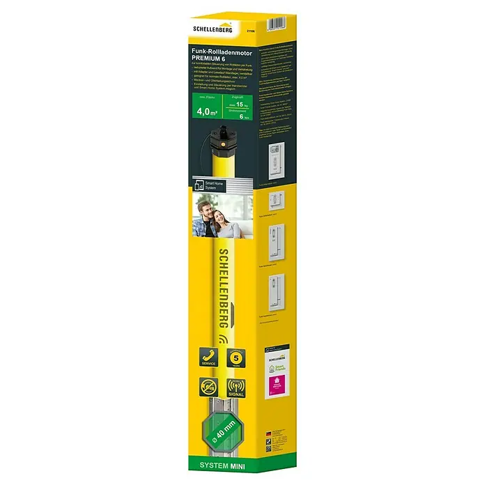 Schellenberg Funk-Rohrmotor Premium 6 Mini - Max. Rollladenfläche: 4 m² bei Kunststoffrollläden, Einbaulänge: 570 mm, Zugkraft: 15 kg