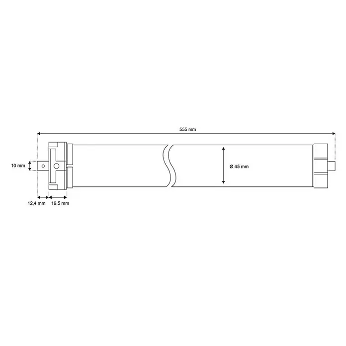 Schellenberg Funk-Rohrmotor Premium 20 Maxi - Max. Rollladenfläche: 8,5 m² bei Kunststoffrollläden, Einbaulänge: 555 mm, Zugkraft: 34 kg - Skizze