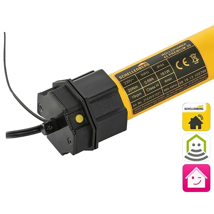 Schellenberg Funk-Rohrmotor Premium 20 Maxi - Max. Rollladenfläche: 8,5 m² bei Kunststoffrollläden, Einbaulänge: 555 mm, Zugkraft: 34 kg