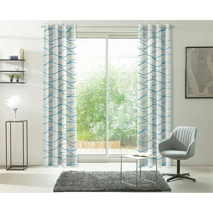 Cortina con ollaos Aqua - 140 x 250 cm, 100% poliéster, Azul