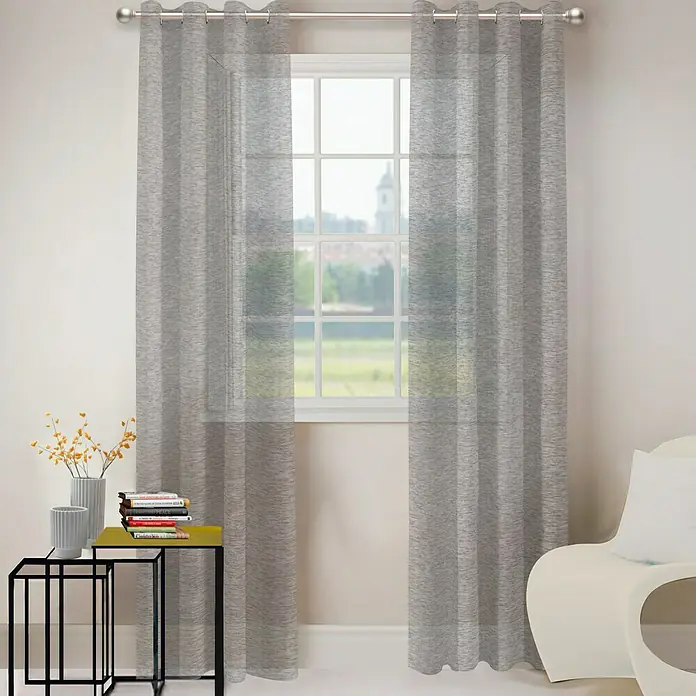 Cortina con ollaos Diego - 140 x 250 cm, 100% poliéster fil coupé, Gris