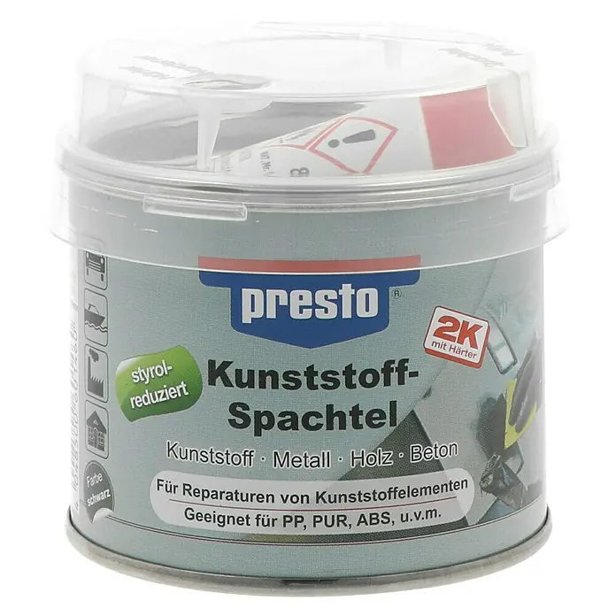 Presto Kunststoffspachtel 2 K - Schwarz, 250 g, Styrolreduziert - Vorderansicht