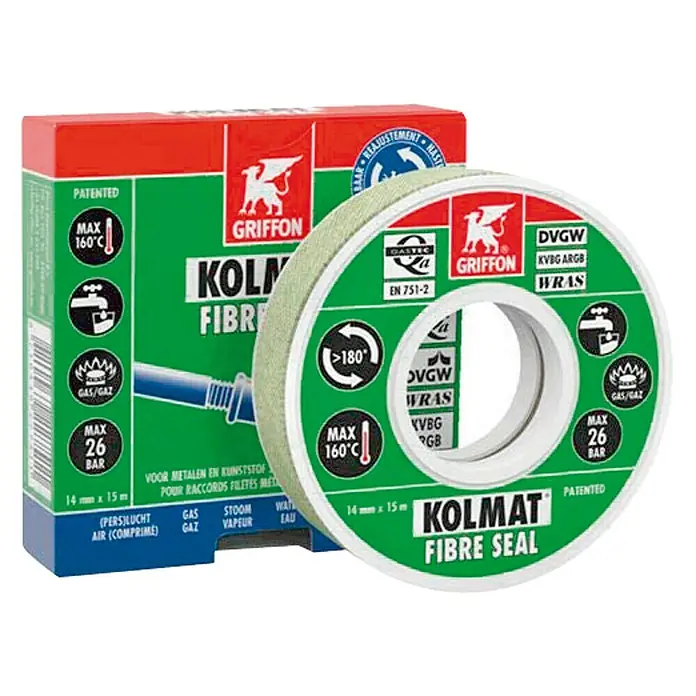 Cinta selladora para sanitarios reforzada con fibra Kolmat - Apto para: Tuberías, L x An: 15 m x 14 mm