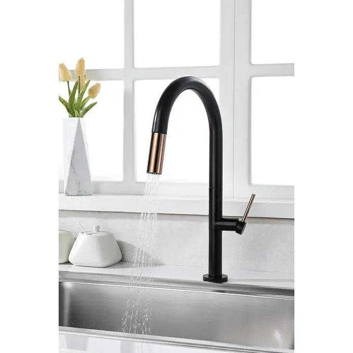 Imex Grifo de cocina Samoa - Negro/Oro rosa, Mate, Grifo extraíble