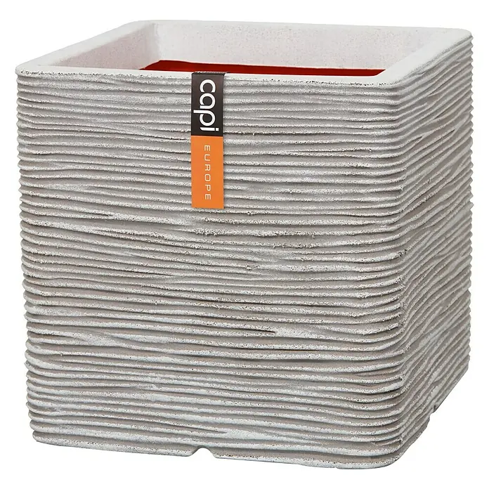 Capi Europe Plantenbak vierkant rib NL - 30 x 30 x 30 cm, Kunststof, Ivoor