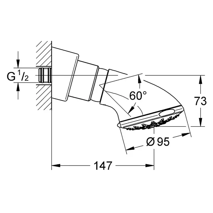 Grohe Kopfbrause Relexa 100 - Anzahl Funktionen: 5 Stk., Durchmesser: 9,5 cm, Chrom - Vorderansicht