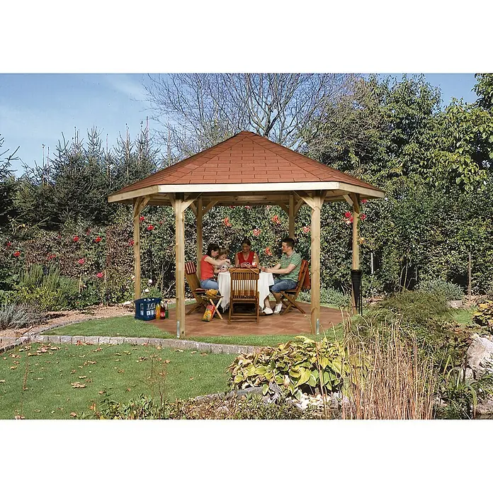 Weka Pavillon 656 - L x B: 461 x 399 cm, Rot, Natur - Stimmungsaufnahme