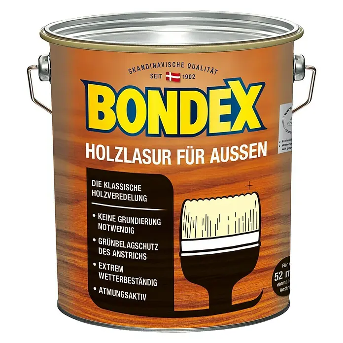 Bondex Holzlasur für Außen - Oregon Pine, Seidenmatt, 4 l, Lösemittelbasiert, Alkydharz