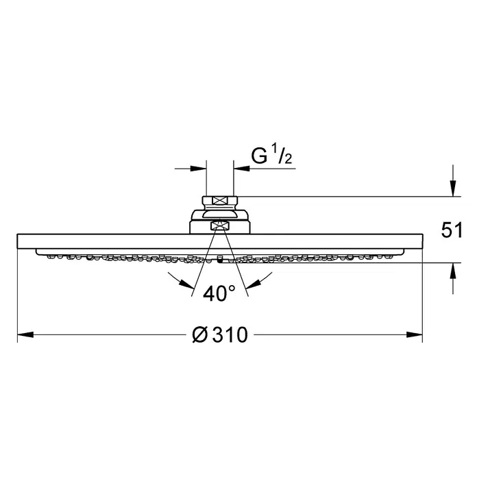 Grohe Kopfbrause Rainshower Cosmopolitan 310 - Durchmesser: 31 cm, 15 l/min bei 3 bar, Anzahl Funktionen: 1 Stk., Chrom - Skizze