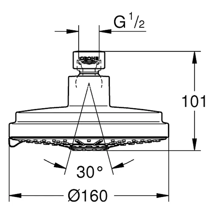Grohe Kopfbrause Rainshower Cosmopolitan 160 - Durchmesser: 16 cm, Anzahl Funktionen: 4 Stk., Chrom - Vorderansicht