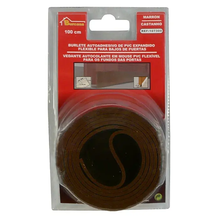 Burlete bajo puerta PVC expandido - Marrón, Largo: 1 m, Suelos lisos