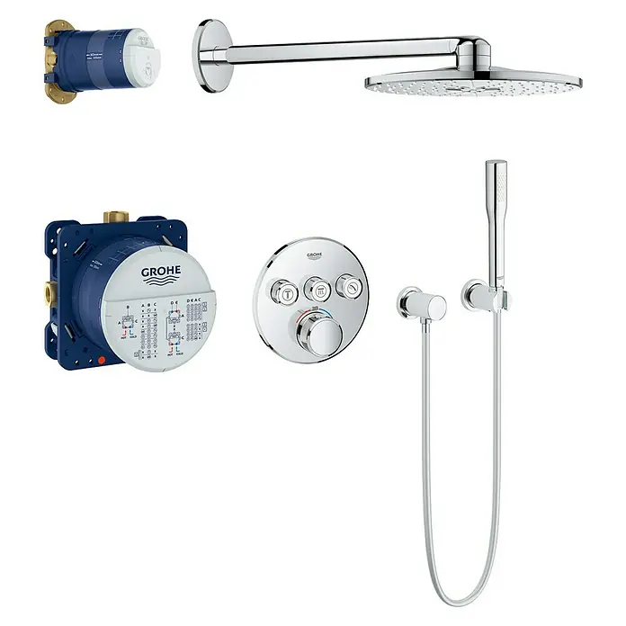 Grohe Grohtherm SmartControl Duschsystem - Mit Mischer, Anzahl Strahlarten: 3 Stk., Chrom, Form Kopfbrause: Rund - Vorderansicht