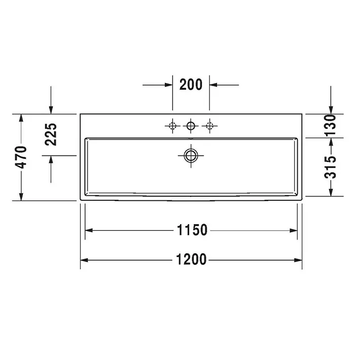Duravit Vero Air Waschtisch - 120 x 47 cm, Ohne Spezialglasur, Hahnloch: Mitte, Mit Überlauf, Weiß, Ungeschliffen