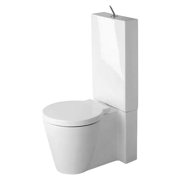 Duravit Starck 1 Stand-WC-Kombination - Mit Spülrand, Mit schmutzabweisender Glasur, Spülform: Tief, WC Abgang: Waagerecht, Weiß - Vorderansicht