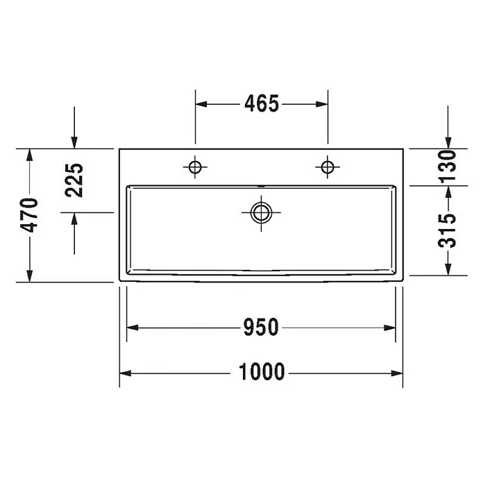 Duravit Vero Air Doppelwaschtisch - 100 x 47 cm, Ohne Spezialglasur, Hahnloch: Mitte, Mit Überlauf, Weiß, Geschliffen