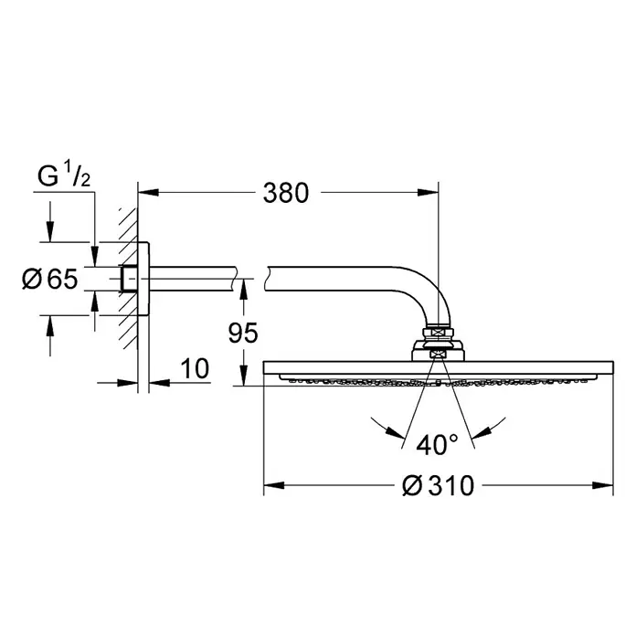 Grohe Kopfbrausen-Set Rainshower Cosmopolitan 310 - Durchmesser: 31 cm, 9,5 l/min bei 3 bar, Wandmontage, Chrom - Vorderansicht