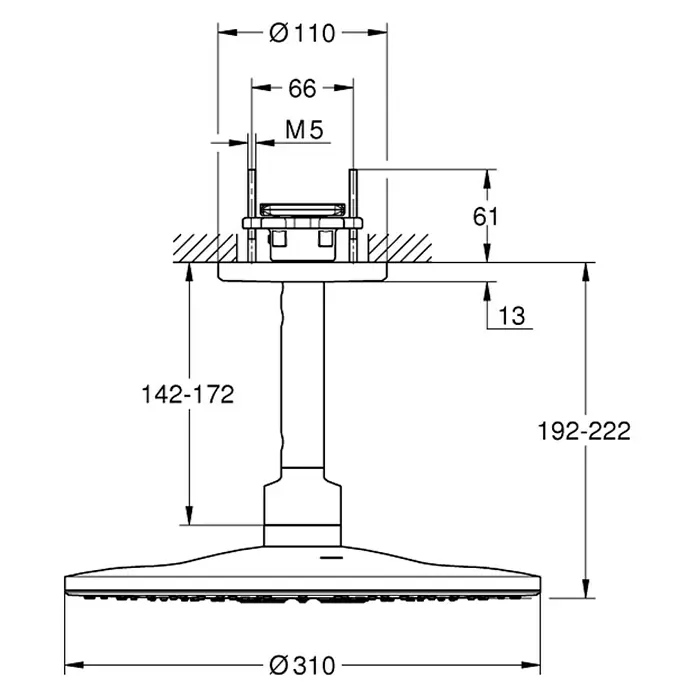 Grohe Kopfbrausen-Set Rainshower SmartActive 310 - Durchmesser: 31 cm, 25 l/min bei 3 bar, Deckenmontage, Moonwhite/Chrom - Vorderansicht