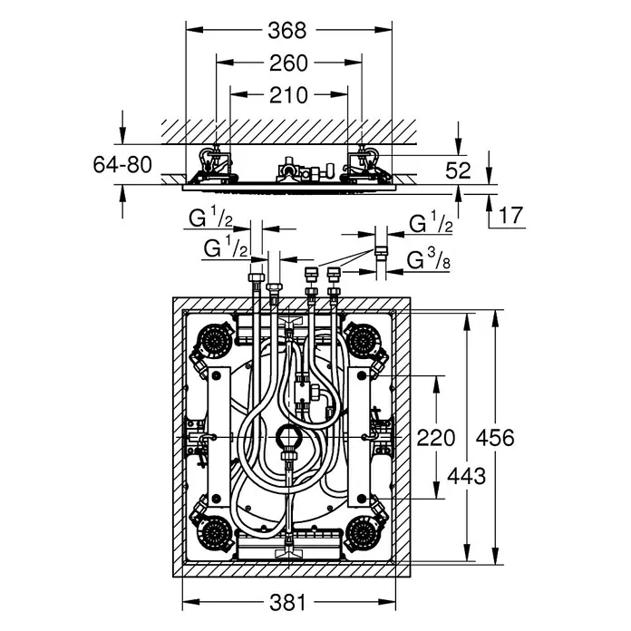 Grohe Kopfbrause Rainshower F-Series 15 - L x B: 45,6 x 38,1 cm, 20 l/min bei 3 bar, Anzahl Funktionen: 3 Stk., Chrom - Vorderansicht