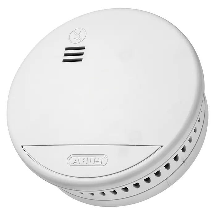 Abus Rauchwarnmelder RWM 90 - Durchmesser: 10,2 cm, Batterielaufzeit: Bis zu 5 Jahre, Alarmsignal: 85 dB - Linke Seitenansicht