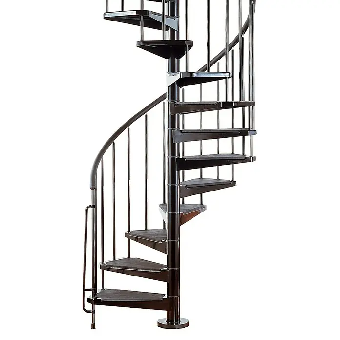 Fontanot Spindeltreppe Civik - Durchmesser: 160 cm, Schwarz, Farbe Stufen: Schwarz, Geschosshöhe: 273 cm - 305 cm - Vorderansicht
