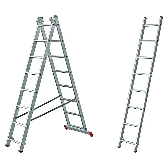Krause Sprossen-Mehrzweckleiter - Arbeitshöhe: 5,4 m, Anzahl Tritte: 3 x 8 Sprossen, Aluminium