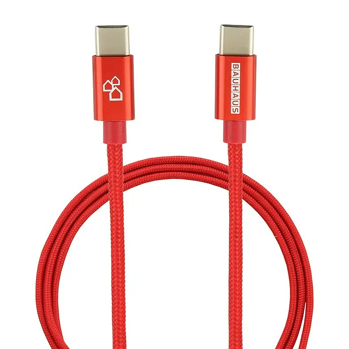 BAUHAUS USB kabel za punjenje - Crvene boje, 1 m, 2 USB-C utora - Pogled sprijeda