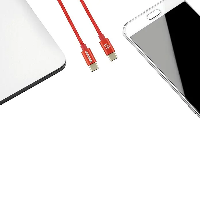 BAUHAUS USB kabel za punjenje - Crvene boje, 1 m, 2 USB-C utora - Pogled sprijeda