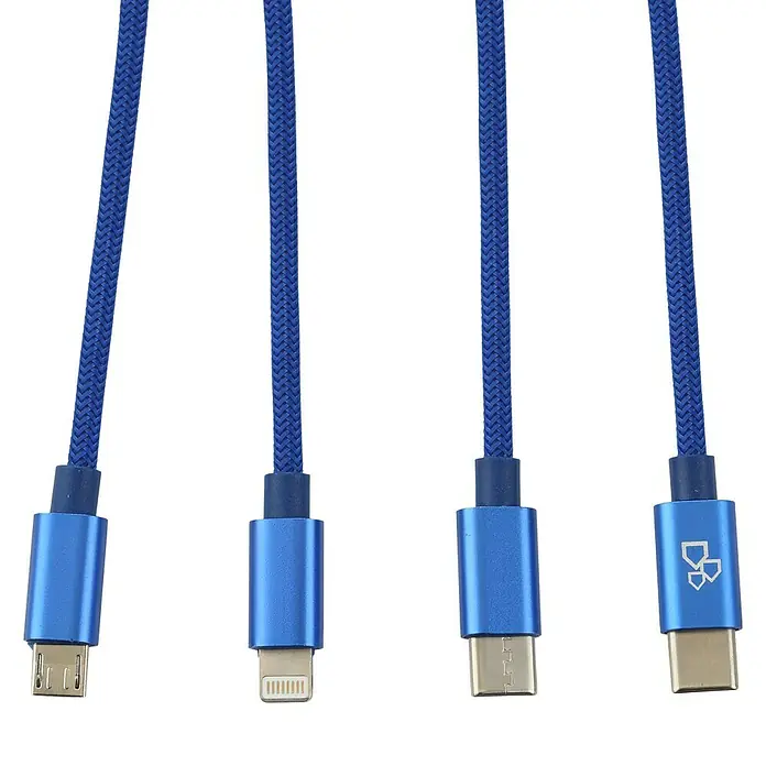 BAUHAUS USB kabel za punjenje - Plave boje, 1 m, USB C utikač, USB mikro utikač, Lightning utikač - Pogled sprijeda