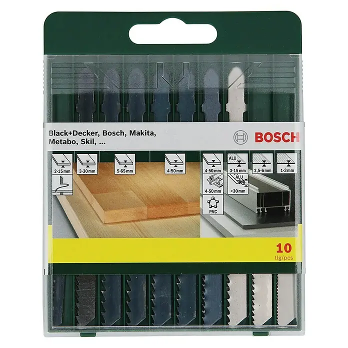 Bosch Set listova za pilu - Drvo/metal/plastika, 10 -dij., T-završetak - Pogled sprijeda