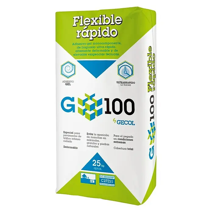 Gecol Cemento cola Gel Flexible Rápido Gris - Contenido: 25 kg, Gres porcelánico