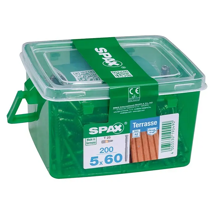 Spax Terrassenschraube T-Star Plus - Ø x L: 5 x 60 mm, Edelstahl rostfrei A2, Blank, 200 Stk.