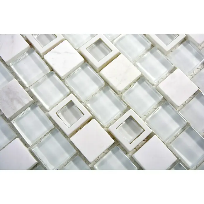 Mozaïektegel vierkant glas Mix XCP BM11 - 30 x 30 cm, Wit, Glanzend - Close-up