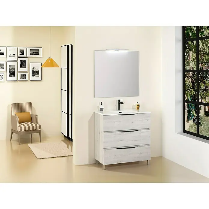 Conjunto de mueble de baño Abril Slim - 70 cm, Gris plata, Mate, 3 piezas