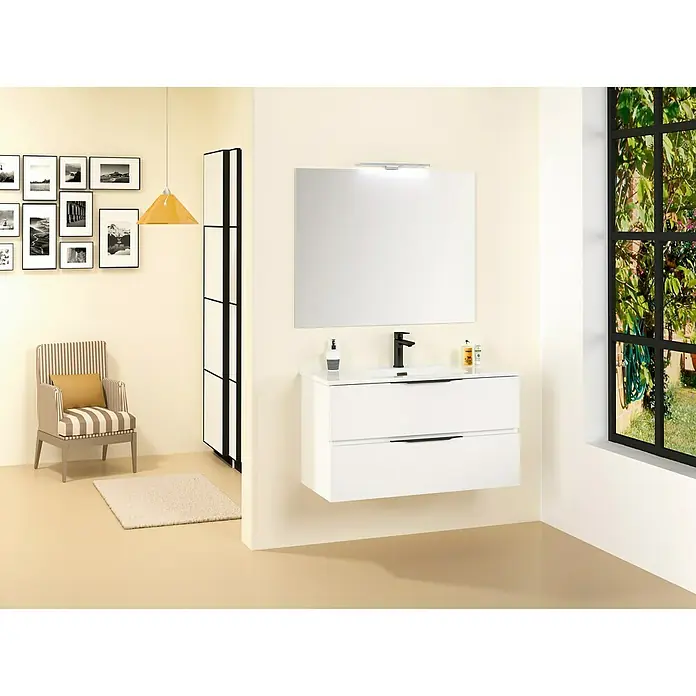 Conjunto de mueble de baño Bruna - Blanco, Mate, 90 cm, 3 piezas