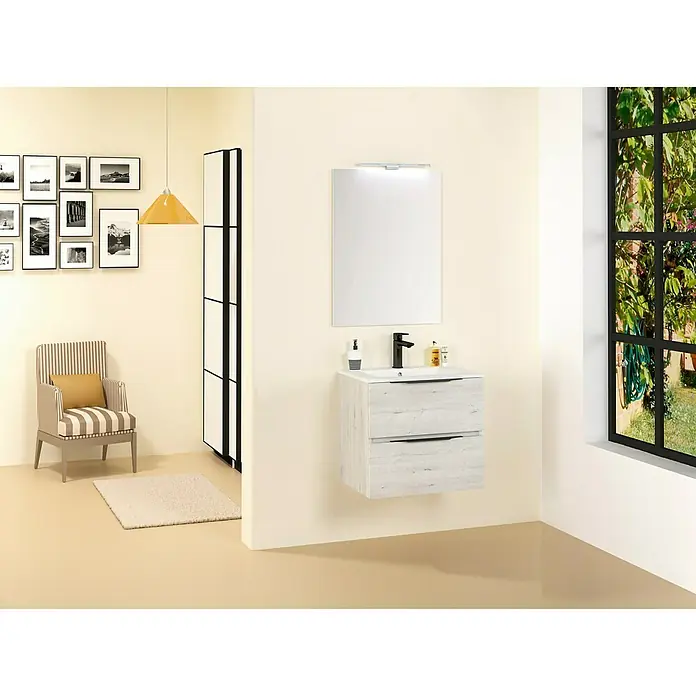 Conjunto de mueble de baño Bruna Slim - 60 cm, 3 piezas, Gris plata, Mate