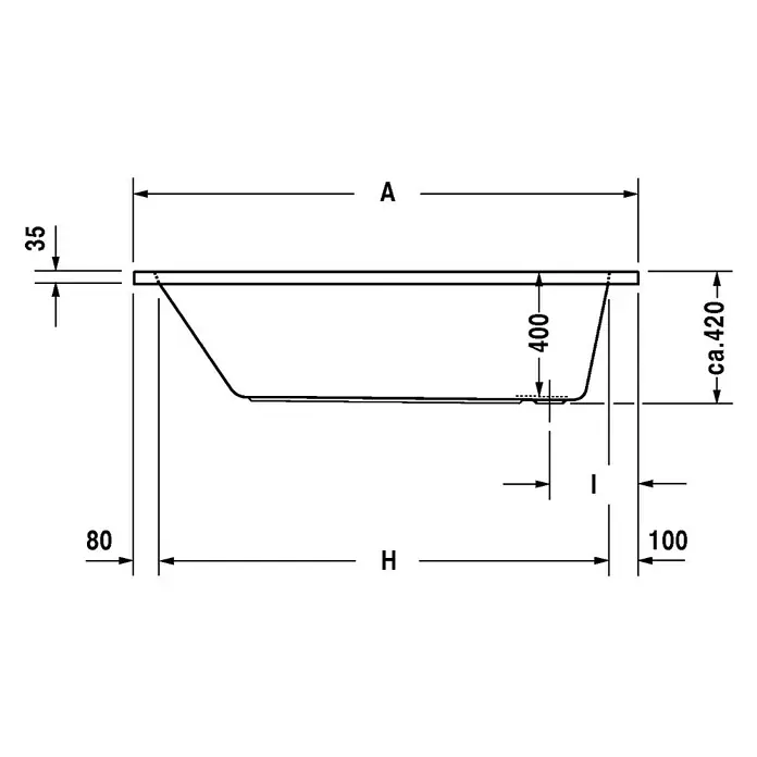 Duravit D-Code Badewanne - 160 x 70 cm, Ablauf: Fußende, Sanitäracryl, Weiß - Vorderansicht
