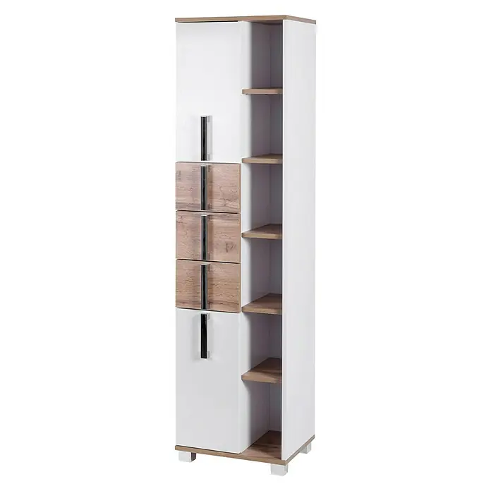 Schildmeyer Luca Hochschrank - 42 x 32 x 164 cm, Weiß/Wotaneiche - Rechte Seitenansicht