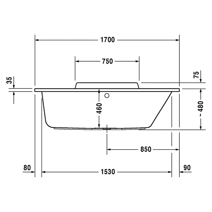Duravit DuraStyle Badewanne - 170 x 75 cm, Rückenschräge Rechts, Sanitäracryl, Weiß - Vorderansicht