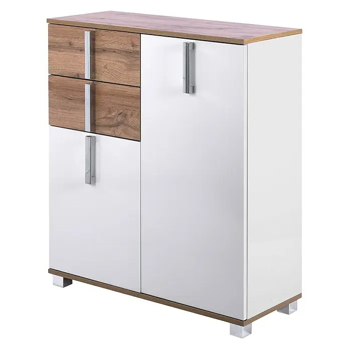 Schildmeyer Luca Unterschrank - 81 x 32 x 95 cm, Weiß/Wotaneiche - Rechte Seitenansicht