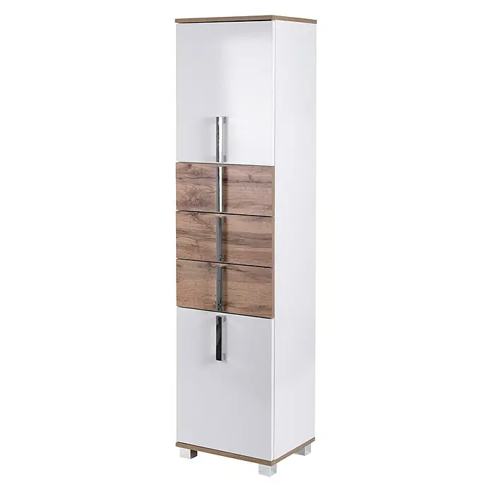 Schildmeyer Luca Hochschrank - 40 x 32 x 174 cm, Weiß/Wotaneiche - Rechte Seitenansicht