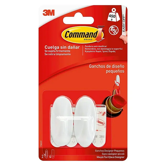 3M Command Colgador adhesivo 17082 - 2 ud., Plástico, Blanco