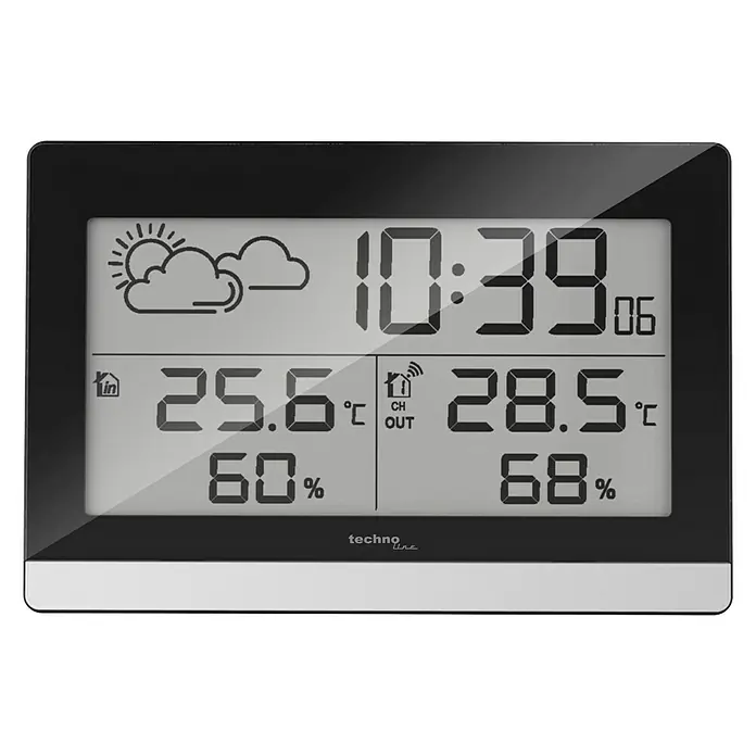 Technoline Meteorološko računalo - Digitalni zaslon, Na baterijski pogon, Srebrna-crna, 3,8 x 14,4 x 9,6 cm - Pogled sprijeda