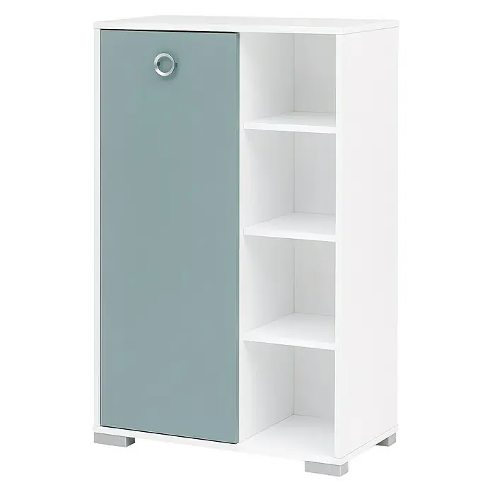 Schildmeyer Kimi Highboard - 65 x 33 x 105 cm, Weiß, Taubenblau - Rechte Seitenansicht