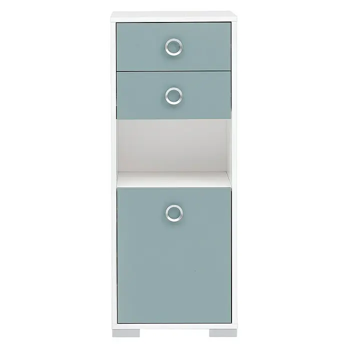 Schildmeyer Kimi Highboard - 40 x 33 x 105 cm, Weiß, Taubenblau - Vorderansicht