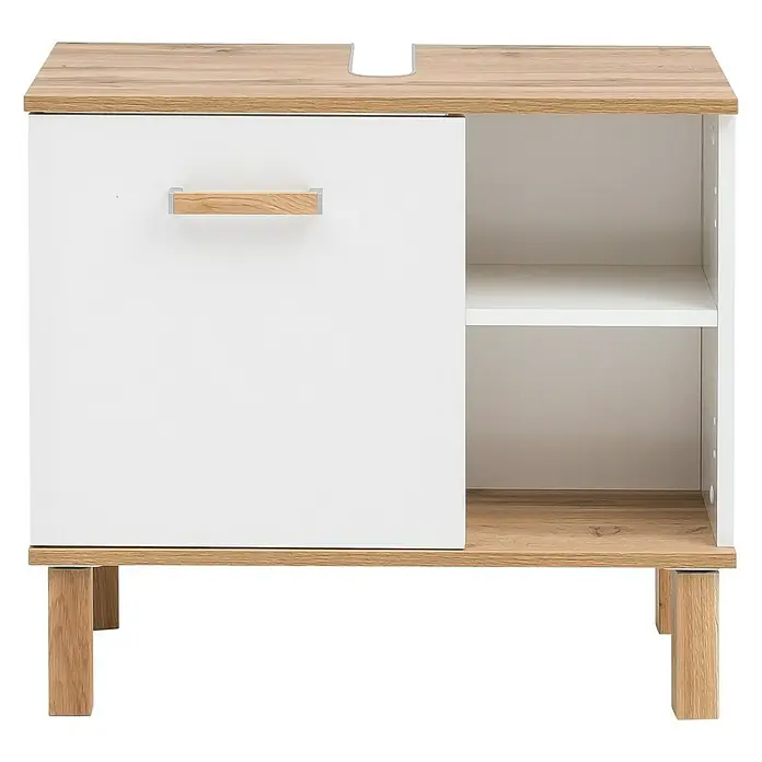 Schildmeyer Padua Waschtischunterschrank - 65 x 35 x 60 cm, Weiß/Eiche - Vorderansicht