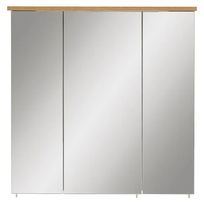 Schildmeyer Padua LED-Spiegelschrank - B x H: 70,5 x 72,3 cm, Mit Beleuchtung, Spanplatte, Weiß/Eiche - Vorderansicht