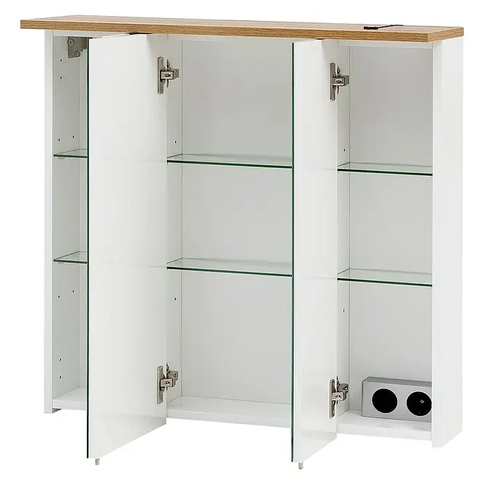 Schildmeyer Padua LED-Spiegelschrank - B x H: 70,5 x 72,3 cm, Mit Beleuchtung, Spanplatte, Weiß/Eiche - Detailaufnahme