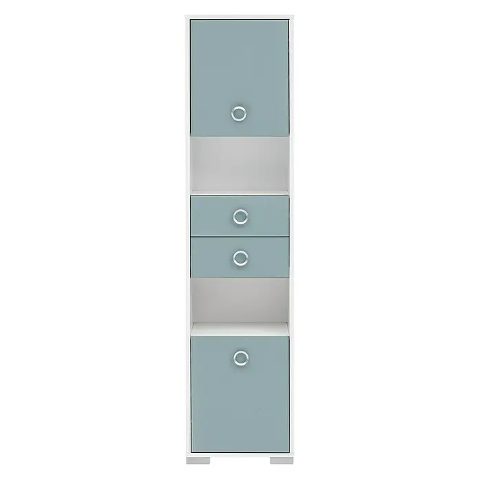 Schildmeyer Kimi Hochschrank - 40 x 33 x 172 cm, Weiß, Taubenblau - Vorderansicht