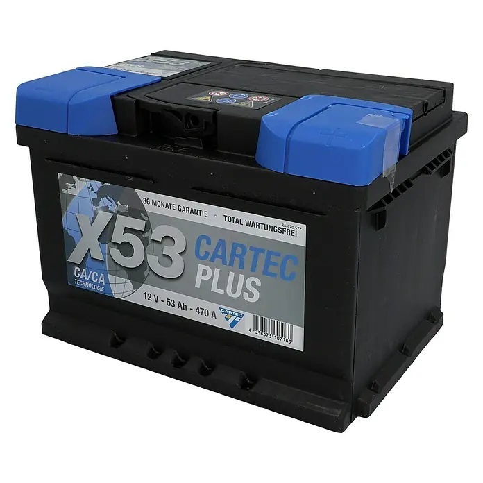 Cartec Autobatterie Plus - Kapazität: 53 Ah, Typ Autobatterie: Blei-Säure - Vorderansicht
